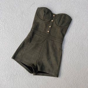 Olive Green Velvety Romper